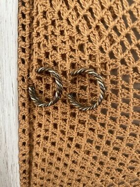 Twisted Rope Hoop Earrings - Antique Silver Tone